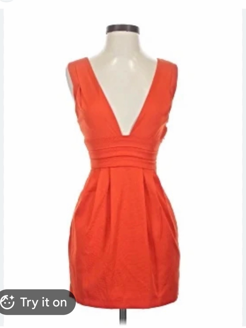 Free People Coral-Orange Deep V Pleated Waist Mini Dress